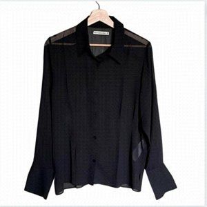 Abercrombie & Fit Sheer Button Down Top Long Sleeve Side Slit Black Size Medium